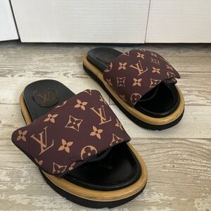 Copy Louis Vuitton Black and Brown Monogram Sandals